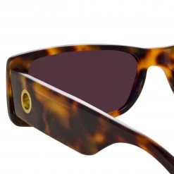 LINDA FARROW (U.K.) Dania Rectangular Sunglasses In Tortoiseshell
