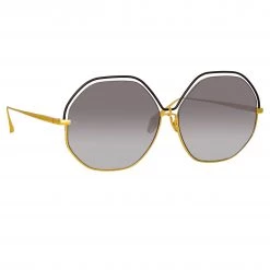 LINDA FARROW (U.K.) Lorena Oversized Sunglasses In Yellow Gold