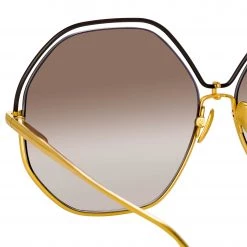 LINDA FARROW (U.K.) Lorena Oversized Sunglasses In Yellow Gold 8 LINDA FARROW (U.K.) Lorena Oversized Sunglasses In Yellow Gold