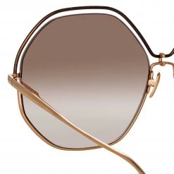 LINDA FARROW (U.K.) Lorena Oversized Sunglasses In Rose Gold Women's 9 LINDA FARROW (U.K.) Lorena Oversized Sunglasses In Rose Gold Women's