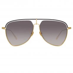 LINDA FARROW (U.K.) Alma Aviator Sunglasses In Yellow Gold