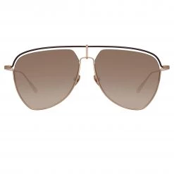 LINDA FARROW (U.K.) Alma Aviator Sunglasses In Rose Gold (Men's) Women's