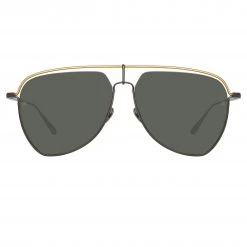 LINDA FARROW (U.K.) Alma Aviator Sunglasses In Nickel Women's