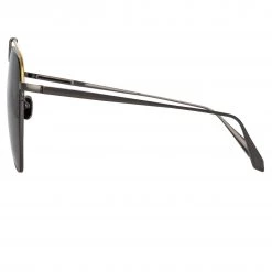 LINDA FARROW (U.K.) Alma Aviator Sunglasses In Nickel Women's 8 LINDA FARROW (U.K.) Alma Aviator Sunglasses In Nickel Women's