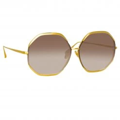 LINDA FARROW (U.K.) Camila Oversized Sunglasses In Yellow Gold Women's 7 LINDA FARROW (U.K.) Camila Oversized Sunglasses In Yellow Gold Women's