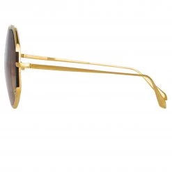 LINDA FARROW (U.K.) Camila Oversized Sunglasses In Yellow Gold Women's 8 LINDA FARROW (U.K.) Camila Oversized Sunglasses In Yellow Gold Women's
