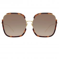 LINDA FARROW (U.K.) Natalia Oversized Sunglasses In Tortoiseshell Women's