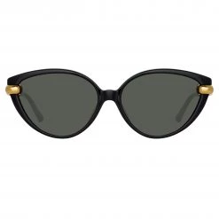 LINDA FARROW (U.K.) Palm Cat Eye Sunglasses In Black Women's