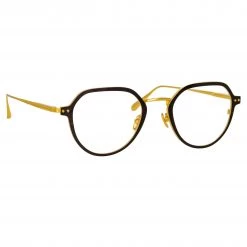 LINDA FARROW (U.K.) Women's Axel Angular Optical Frame In Yellow Gold And Black