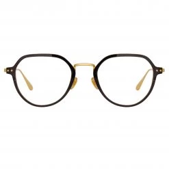 LINDA FARROW (U.K.) Axel Angular Optical Frame In Yellow Gold And Black (Men's) Women's