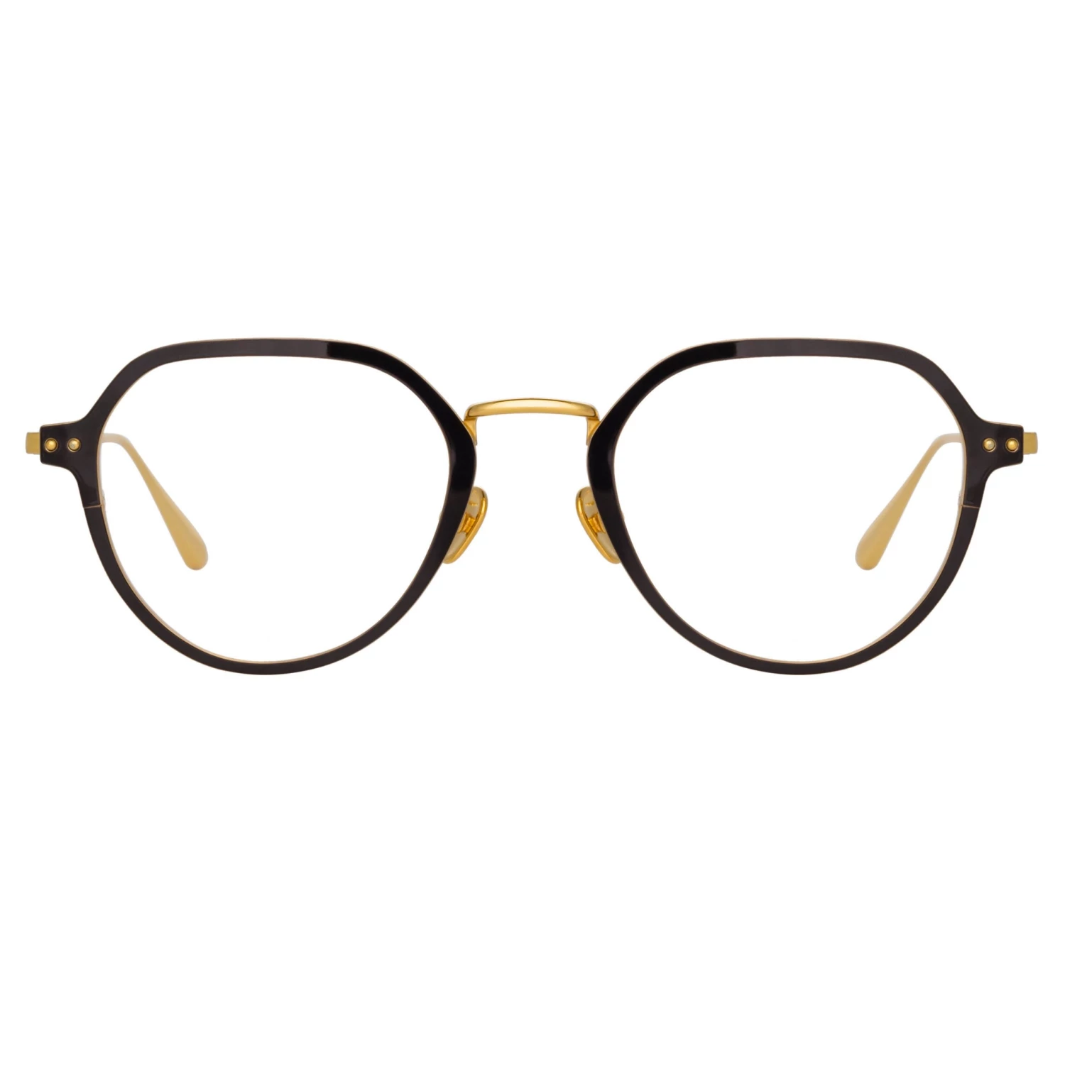 LINDA FARROW (U.K.) Axel Angular Optical Frame In Yellow Gold And Black (Men's) Women's 1 LINDA FARROW (U.K.) Axel Angular Optical Frame In Yellow Gold And Black (Men's) Women's
