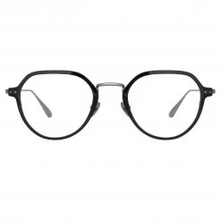 LINDA FARROW (U.K.) Axel Angular Optical Frame In White Gold And Black