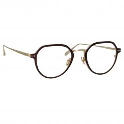 LINDA FARROW (U.K.) Axel Angular Optical Frame In Light Gold And Brown Women's