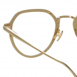 LINDA FARROW (U.K.) Axel Angular Optical Frame In Light Gold And Brown Women's