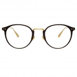 LINDA FARROW (U.K.) Johan Oval Optical Frame In Yellow Gold And Black