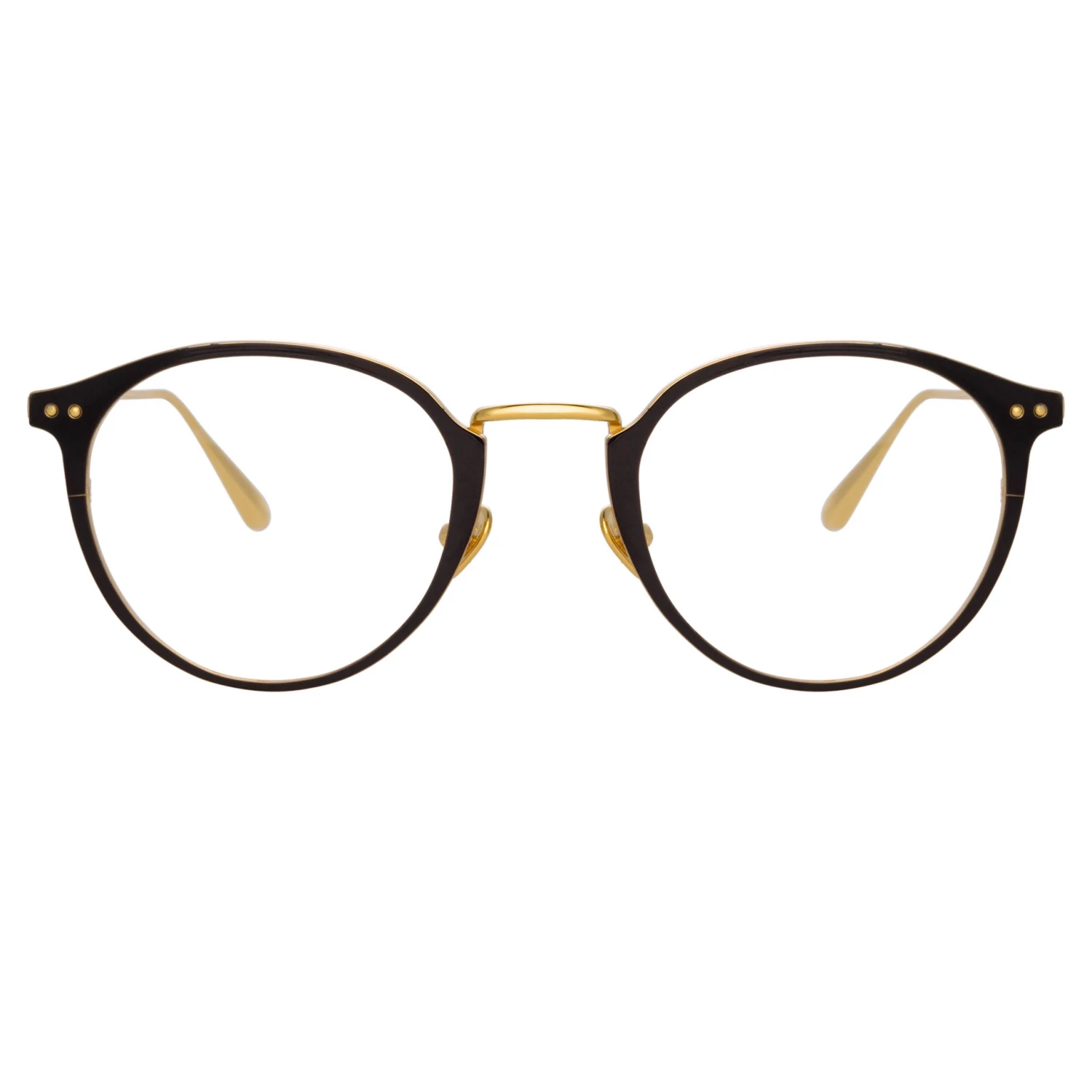 LINDA FARROW (U.K.) Johan Oval Optical Frame In Yellow Gold And Black 1 LINDA FARROW (U.K.) Johan Oval Optical Frame In Yellow Gold And Black