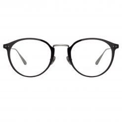 LINDA FARROW (U.K.) Johan Oval Optical Frame In White Gold And Black