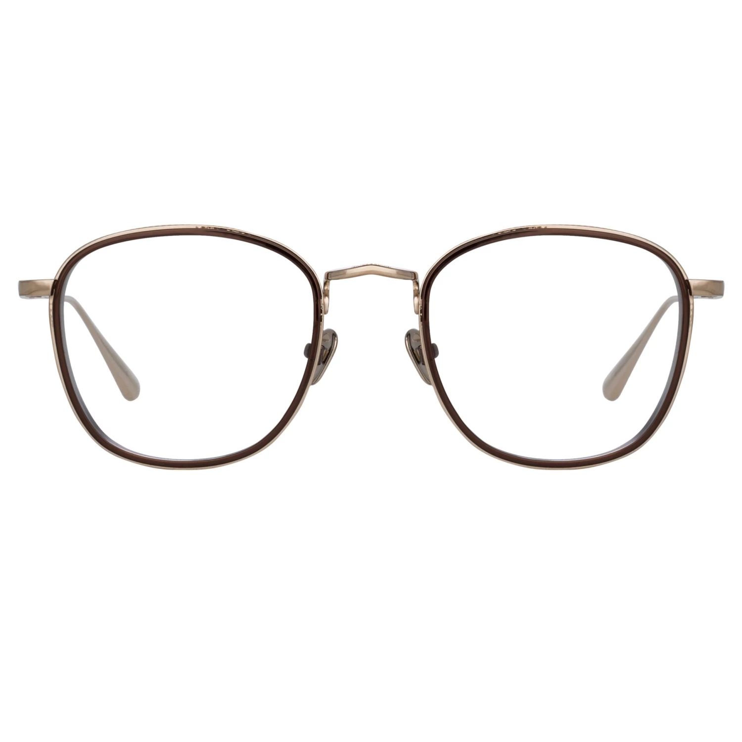 LINDA FARROW (U.K.) The LINDA FARROW Spring/Summer '22 Collection Maco Squared Optical Frame In Light Gold 1 LINDA FARROW (U.K.) The LINDA FARROW Spring/Summer '22 Collection Maco Squared Optical Frame In Light Gold
