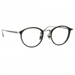 LINDA FARROW (U.K.) Luis Oval Optical Frame In White Gold And Black