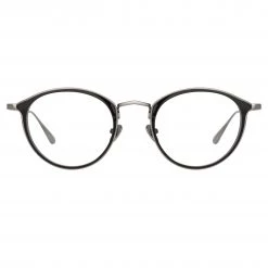 LINDA FARROW (U.K.) Luis Oval Optical Frame In White Gold And Black