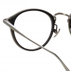 LINDA FARROW (U.K.) Luis Oval Optical Frame In White Gold And Black