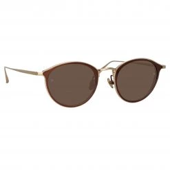 LINDA FARROW (U.K.) Luis Oval Sunglasses In Light Gold And Brown 7 LINDA FARROW (U.K.) Luis Oval Sunglasses In Light Gold And Brown