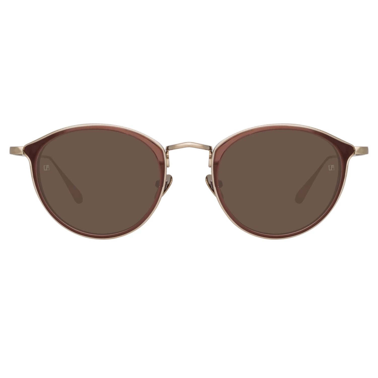 LINDA FARROW (U.K.) Luis Oval Sunglasses In Light Gold And Brown 1 LINDA FARROW (U.K.) Luis Oval Sunglasses In Light Gold And Brown