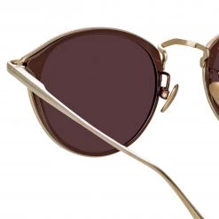 LINDA FARROW (U.K.) Luis Oval Sunglasses In Light Gold And Brown 9 LINDA FARROW (U.K.) Luis Oval Sunglasses In Light Gold And Brown