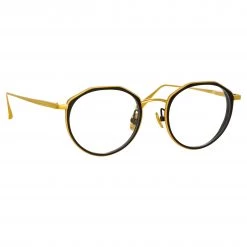 LINDA FARROW (U.K.) Cesar Angular Optical Frame In Yellow Gold And Black Women's
