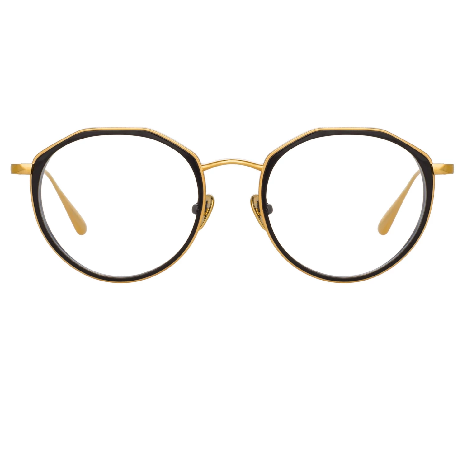 LINDA FARROW (U.K.) Cesar Angular Optical Frame In Yellow Gold And Black (Men's) 1 LINDA FARROW (U.K.) Cesar Angular Optical Frame In Yellow Gold And Black (Men's)