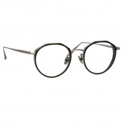 LINDA FARROW (U.K.) Women's Cesar Angular Optical Frame In White Gold And Black