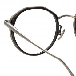 LINDA FARROW (U.K.) Women's Cesar Angular Optical Frame In White Gold And Black