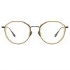 LINDA FARROW (U.K.) Cesar Angular Optical Frame In Nickel And Yellow Gold