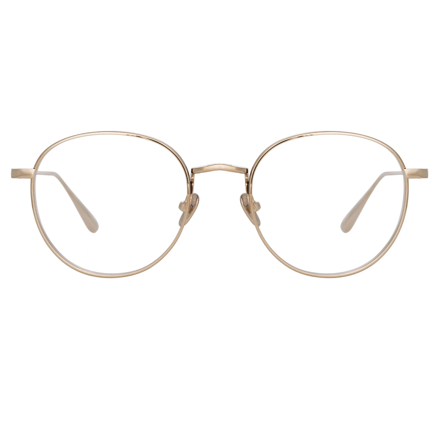 LINDA FARROW (U.K.) Luna Oval Optical Frame In Light Gold 1 LINDA FARROW (U.K.) Luna Oval Optical Frame In Light Gold