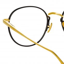 LINDA FARROW (U.K.) Anton Oval Optical Frame In Yellow Gold And Black Women's 9 LINDA FARROW (U.K.) Anton Oval Optical Frame In Yellow Gold And Black Women's