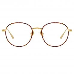 LINDA FARROW (U.K.) Women's Anton Oval Optical Frame In Yellow Gold And Tortoiseshell