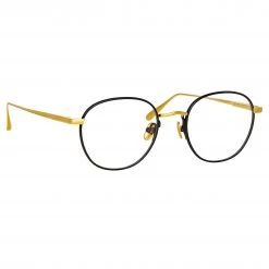 LINDA FARROW (U.K.) Jules Oval Optical Frame In Yellow Gold And Black