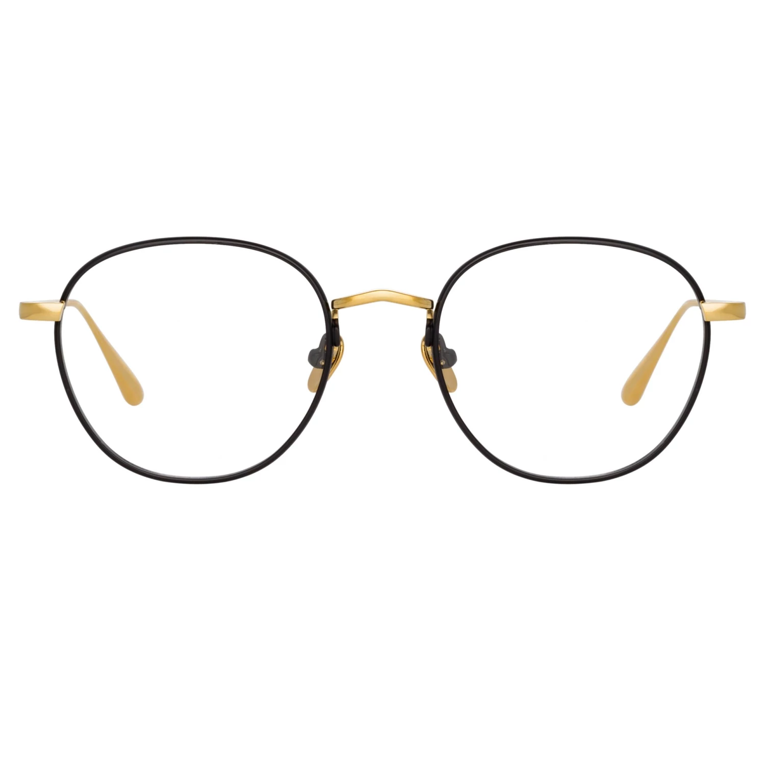 LINDA FARROW (U.K.) Jules Oval Optical Frame In Yellow Gold And Black 1 LINDA FARROW (U.K.) Jules Oval Optical Frame In Yellow Gold And Black