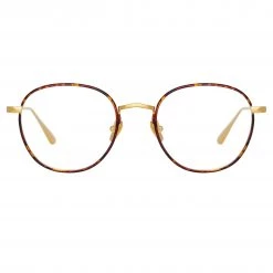 LINDA FARROW (U.K.) Jules Oval Optical Frame In Yellow Gold And Tortoiseshell Women's