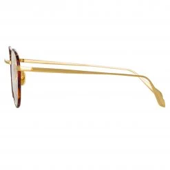 LINDA FARROW (U.K.) Jules Oval Optical Frame In Yellow Gold And Tortoiseshell Women's