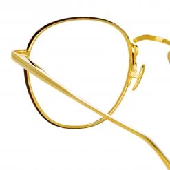 LINDA FARROW (U.K.) Jules Oval Optical Frame In Yellow Gold And Tortoiseshell Women's