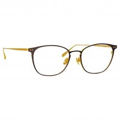 LINDA FARROW (U.K.) The LINDA FARROW Spring/Summer '22 Collection Xate Rectangular Optical Frame In Black And Yellow Gold