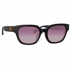 LINDA FARROW (U.K.) Deni D-Frame Sunglasses In Black And Plum Lenses