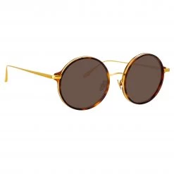 LINDA FARROW (U.K.) Women's Bara Round Sunglasses In Tortoiseshell