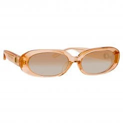LINDA FARROW (U.K.) Cara Oval Sunglasses In Peach