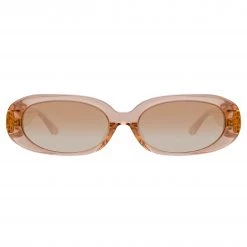LINDA FARROW (U.K.) Cara Oval Sunglasses In Peach