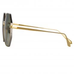 LINDA FARROW (U.K.) Lianas Hexagon Sunglasses In Yellow Gold Women's 6 LINDA FARROW (U.K.) Lianas Hexagon Sunglasses In Yellow Gold Women's