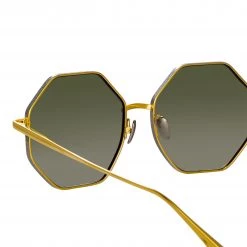 LINDA FARROW (U.K.) Lianas Hexagon Sunglasses In Yellow Gold Women's 7 LINDA FARROW (U.K.) Lianas Hexagon Sunglasses In Yellow Gold Women's