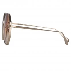 LINDA FARROW (U.K.) Lianas Hexagon Sunglasses In Light Gold Women's