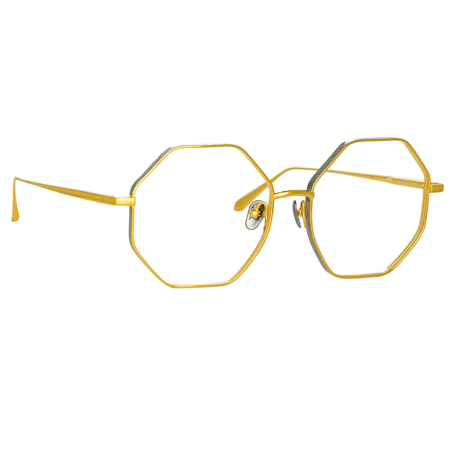 LINDA FARROW (U.K.) The LINDA FARROW Spring/Summer '22 Collection Lianas Hexagon Optical Frame In Yellow Gold 2 LINDA FARROW (U.K.) The LINDA FARROW Spring/Summer '22 Collection Lianas Hexagon Optical Frame In Yellow Gold